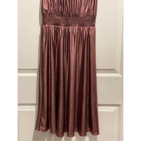 ModCloth Make It a Night To Remeber Smocked Neck & Waist Metallic Bronze Dress - Picture 13 of 14